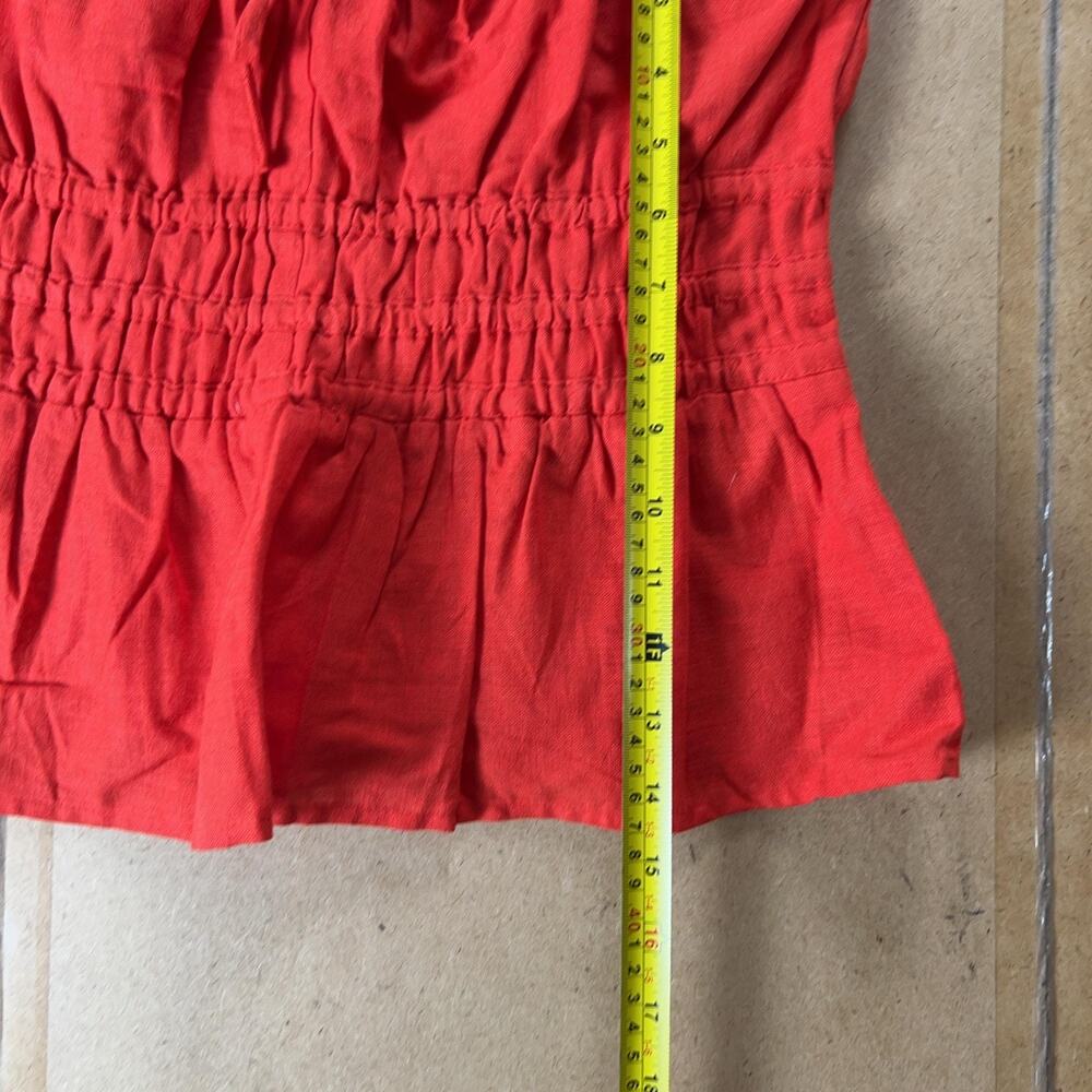 Tank Cropped Womens S Red Square Neck Ruffle Strap Elastic Waist Summer - Picture 2 of 6